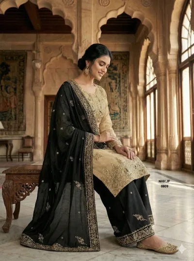 Block Embroidery Sequence Work Top-Bottom And Dupatta Set